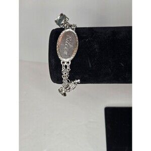 Silver Tone Charm Bracelet Eileen Engraving Vintage Car Telephone and Camera